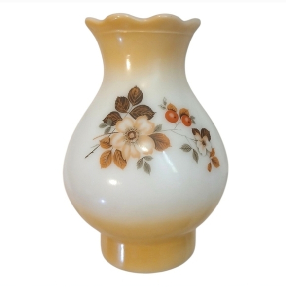 Vintage Milk Glass Hurricane Lamp Shade Ombre | Floral Amber | Romantic Cottage - Picture 3 of 16